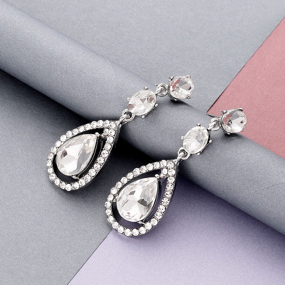 Pendientes colgantes de cristal diseño simple de boda