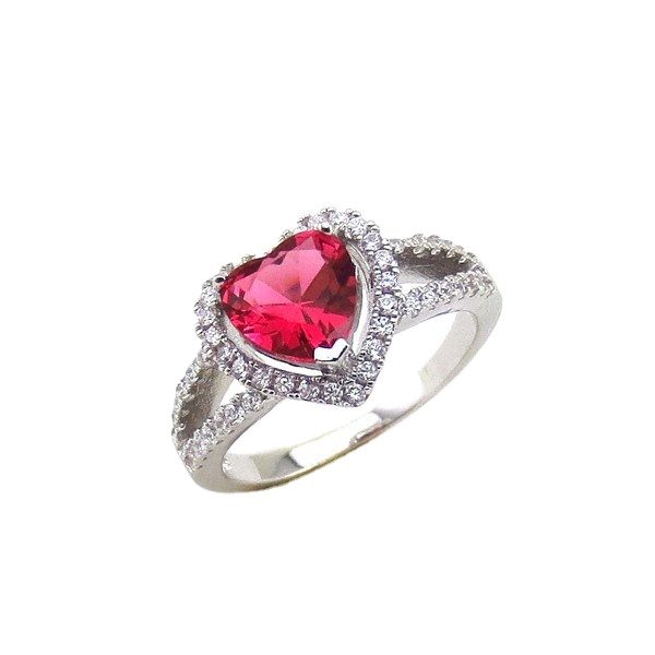 Anillos de Plata 925 con Forma de Corazón y Piedras Preciosas Rosadas de Moda