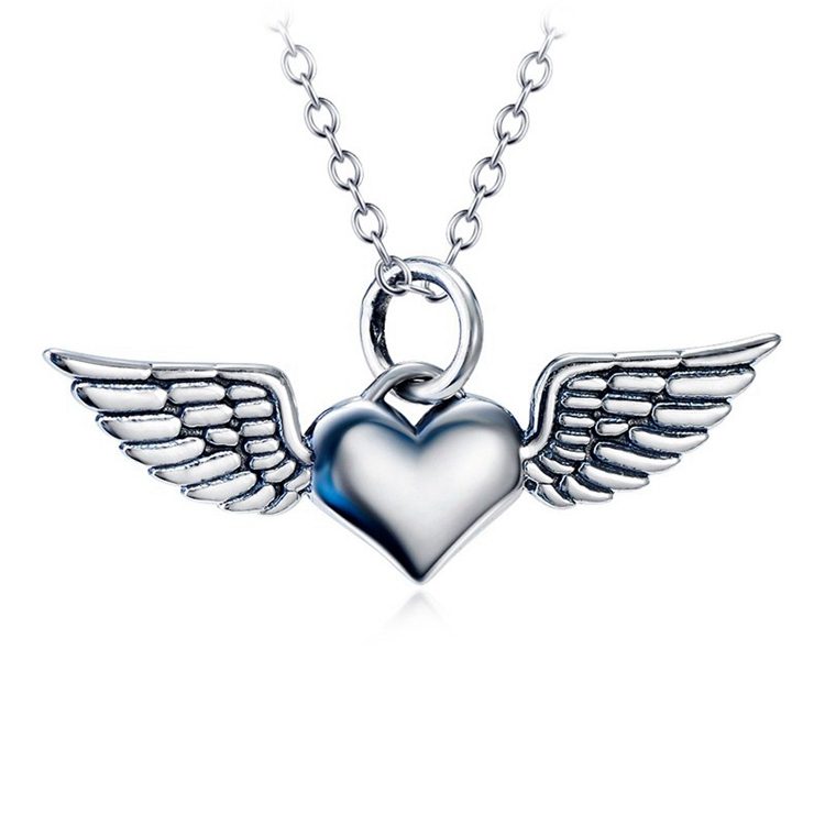 Delicado Collar Personalizado con Forma de Coraz&oacute;n y Alas de &Aacute;ngel para Mujer