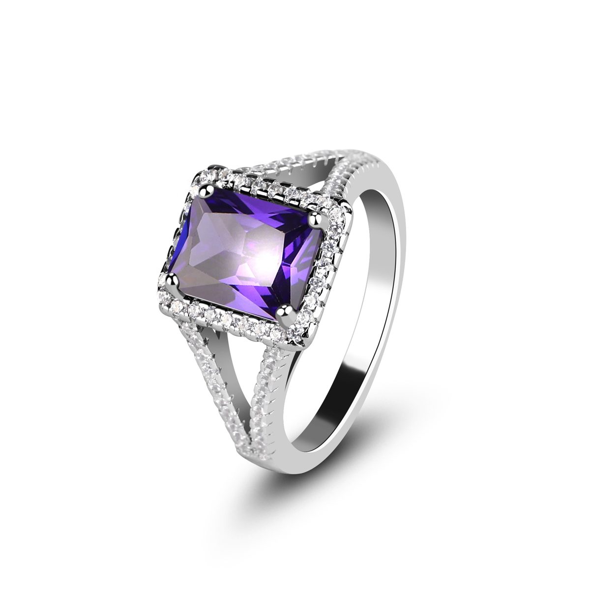 Anillo de compromiso de plata de circón de corte cuadrado de plata 925, anillo de boda de promesa de diamante Chapado en platino delicado para mujer
