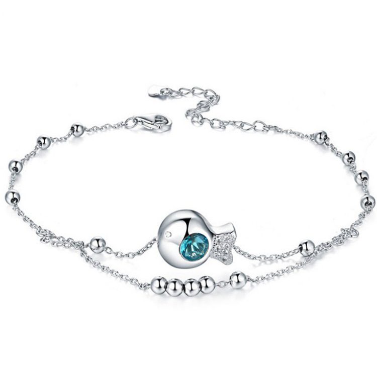 Tobillera con diseño de pez pequeño para mujer, joyería de plata de ley 925, joyería para pie