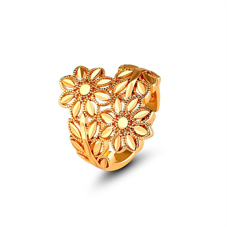 Joyería de moda Diseños de anillos de oro simples Anillos de forma de flor doble Anillos de plata chapados en oro