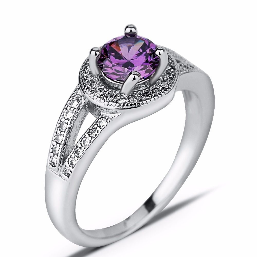 Anillo de Amatista en Plata 925 con Diamante, Personalizable, Talla Personalizada, Venta al Por Mayor, 1 Pieza MOQ, en Existencia