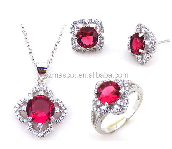 Conjuntos de joyer&iacute;a de plata 925 de cristal rub&iacute; de dise&ntilde;o personalizado