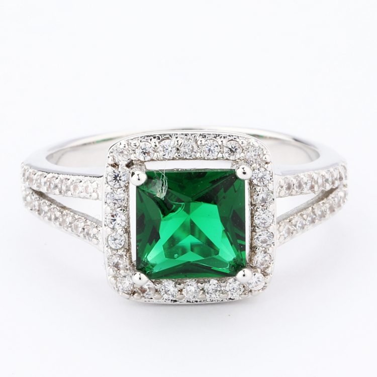 Anillo de Esmeralda Verde Creada en Laboratorio con Corte Cuadrado para Mujer, Joyería de Lujo al por Mayor