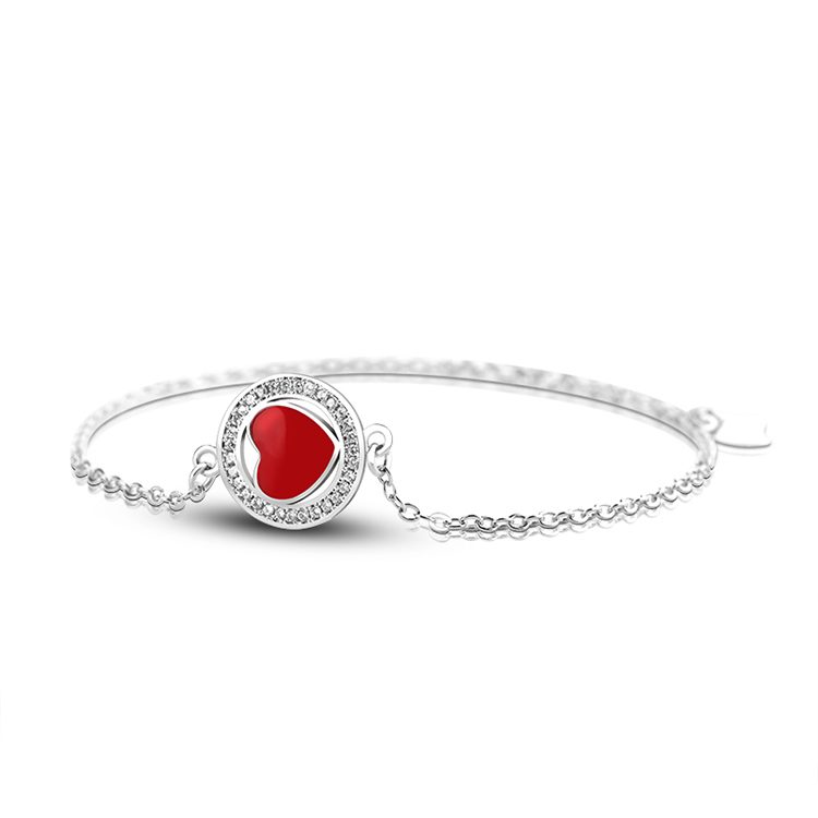 Pulsera de plata de ley con corazón rojo para mujer, joyería de moda