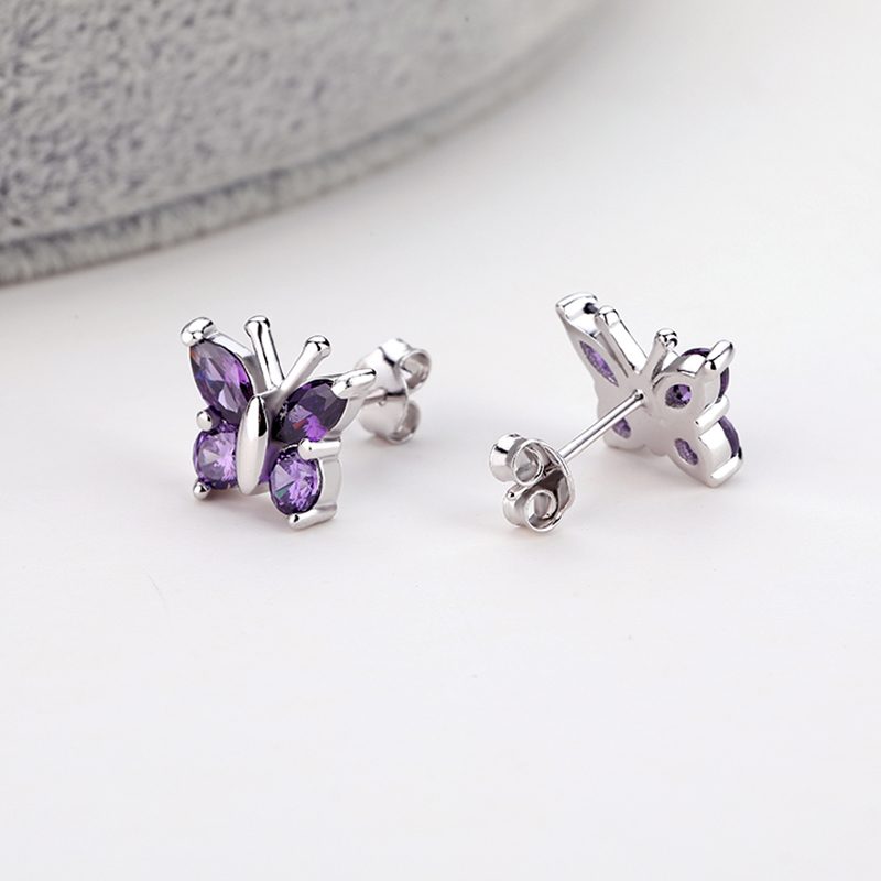 Pendientes de Mujer Personalizados, Joyería Clásica, Pendientes de Circonia, Pendientes de Plata de Ley con Forma de Mariposa
