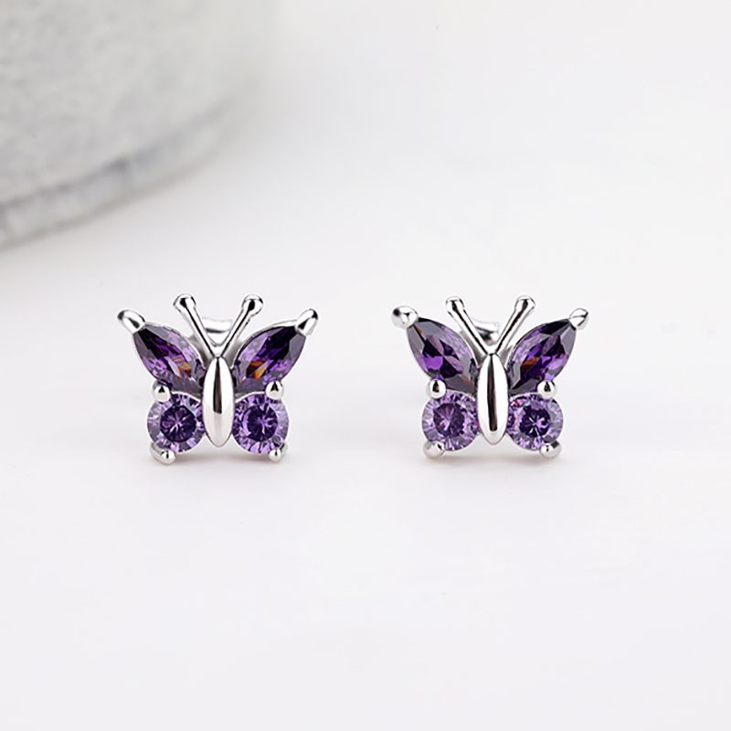 Pendientes de Mujer Personalizados, Joyería Clásica, Pendientes de Circonia, Pendientes de Plata de Ley con Forma de Mariposa