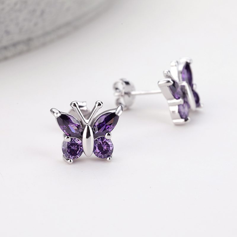 Pendientes de Mujer Personalizados, Joyería Clásica, Pendientes de Circonia, Pendientes de Plata de Ley con Forma de Mariposa