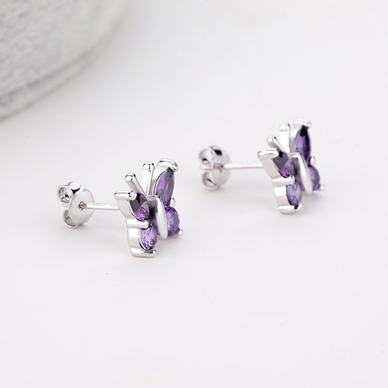 Pendientes de Mujer Personalizados, Joyería Clásica, Pendientes de Circonia, Pendientes de Plata de Ley con Forma de Mariposa