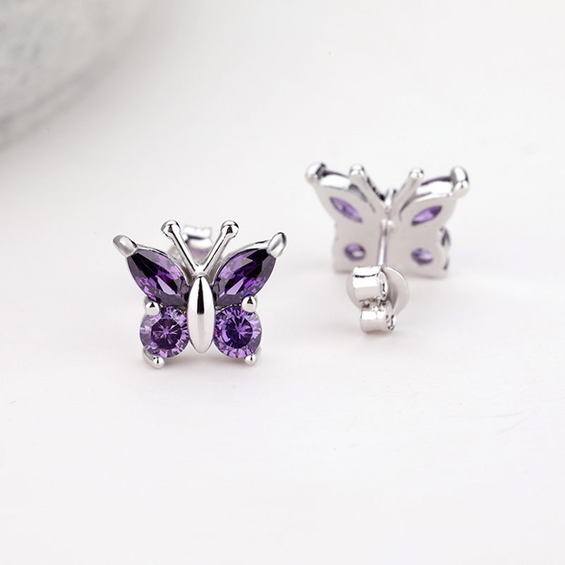 Pendientes de Mujer Personalizados, Joyería Clásica, Pendientes de Circonia, Pendientes de Plata de Ley con Forma de Mariposa