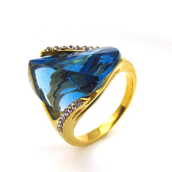 Anillo de Acero, Joyería de Oro con Aguamarina, Piedra Grande Personalizada, Plata de Ley 925, Cristal, Acero Inoxidable, Mascota Plateada, Envío en Una Semana, 200 Piezas