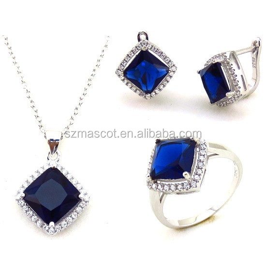 Conjunto de Joyería de Plata de Ley 925 con Piedra Azul Real, Venta al por Mayor en China