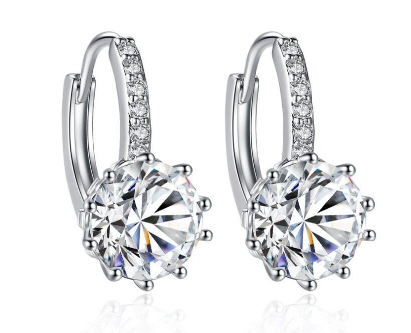 Pendientes de Plata de Ley 925 Chapados en Oro Blanco con Diamantes Redondos, Más Vendidos