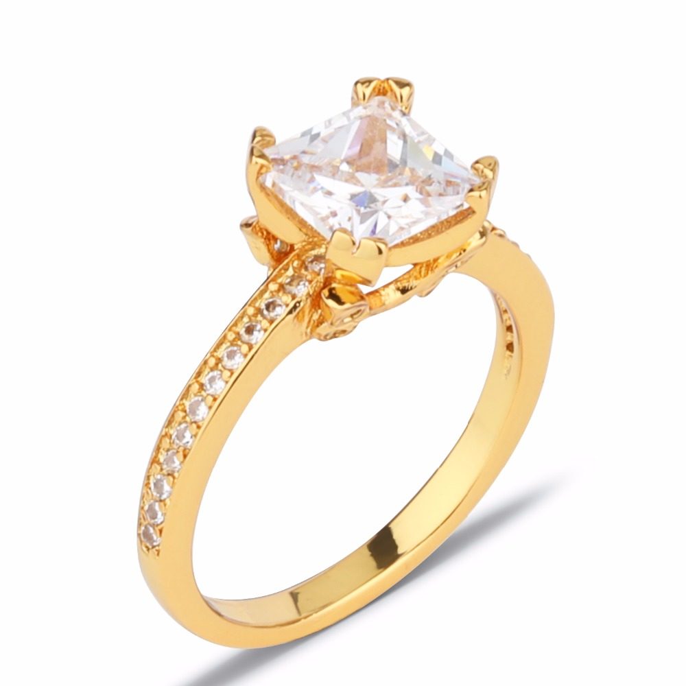 Anillo de Oro Chapado con Piedra Grande, Diseño Simple, Venta al Por Mayor, 1 Pieza MOQ, en Stock