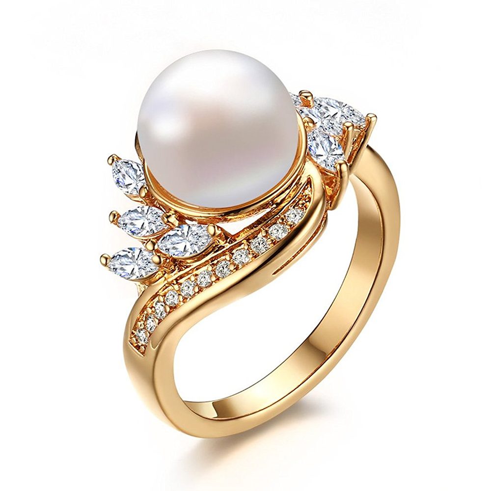 Anillos de Compromiso de Joyería Tipo Churumbela con Circonita AAA, Montura Popular para Anillo de Perla en Plata Esterlina para Mujer, Oro y Plata, 5 Piezas