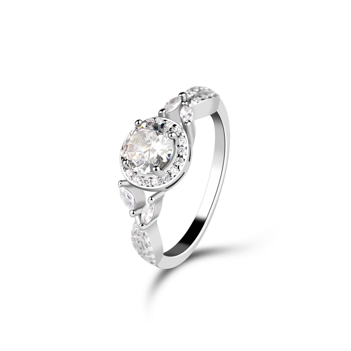 Ascuna-anillo redondo de moissanita de 3 quilates, joyería de plata y diamante