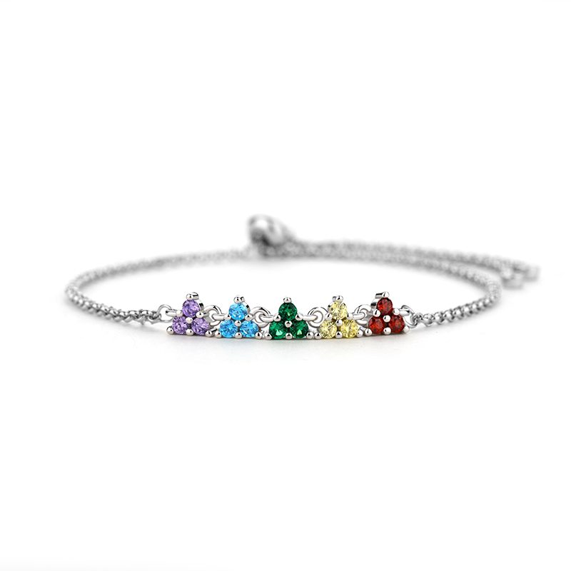 Mascota-pulsera de cadena de plata 925, cadena de eslabones colorida de plata, Cz