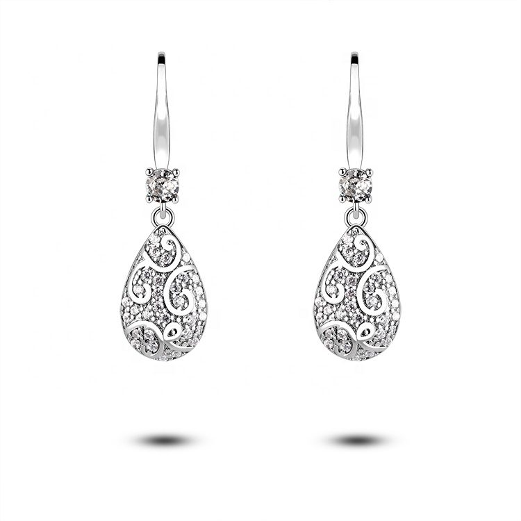 Moda 925 plata esterlina joyería de moda circón cúbico pendientes de gota de agua