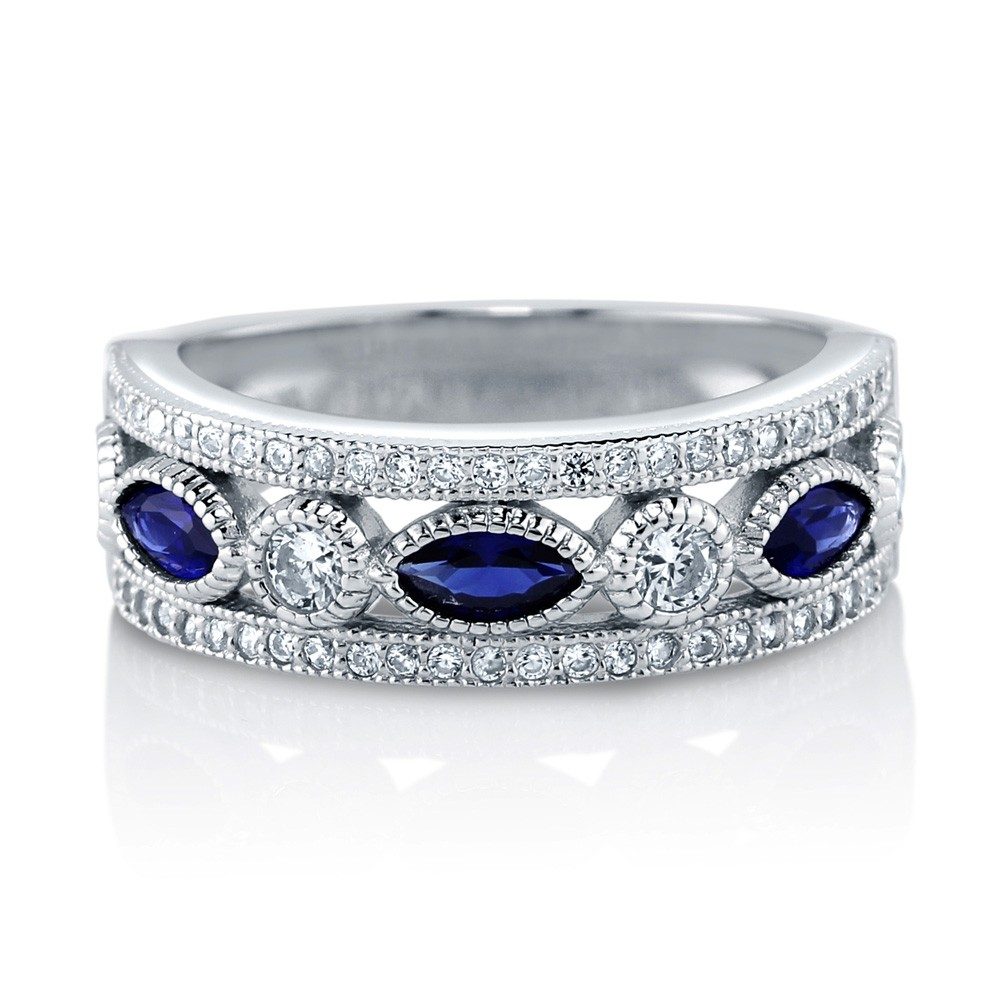 Banda de piedra Anillos de obispo baratos Joyería Oro Plata de Ley 925 Circón Geométrico 7-15 días Plateado CZ 925 Plata Blanco con azul