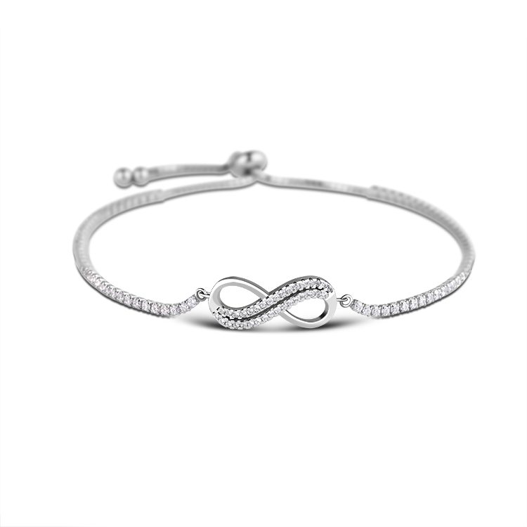 Pulsera de Cadena de Plata de Ley 925 para Mujer, Pulsera Infinito con Circonitas, Joyería de Diseño Moderno