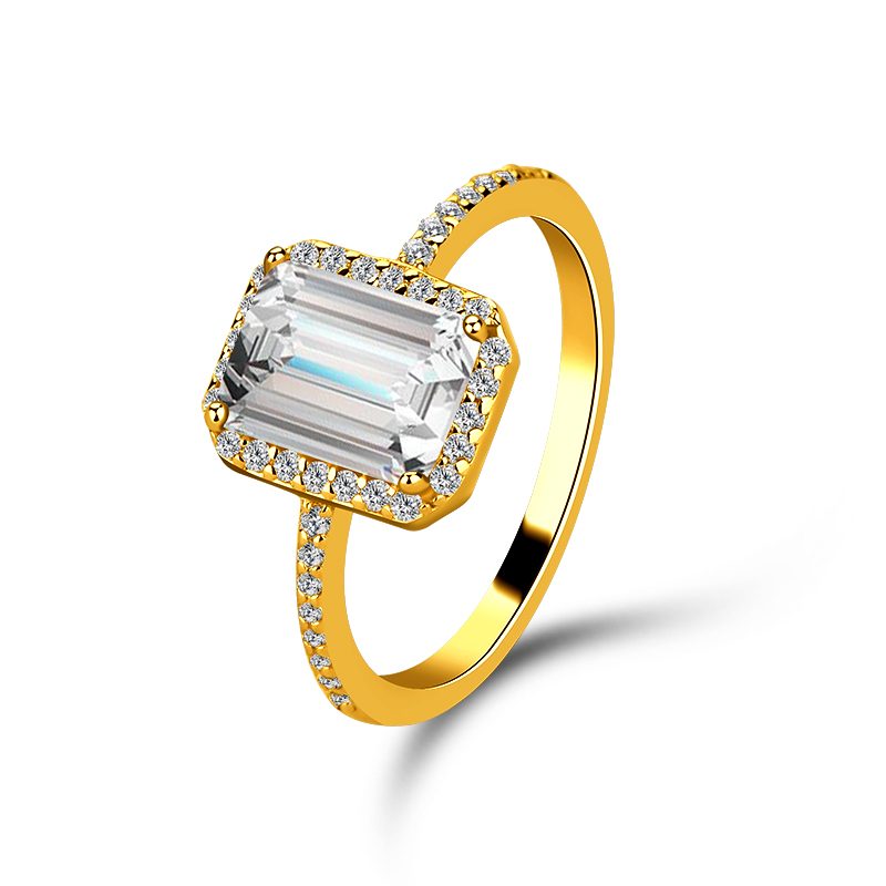 Anillo de Diamantes de Boda Personalizado para Mujer, Plata de Ley 925, Chapado en Oro de 18k, Anillo con Piedra Grande