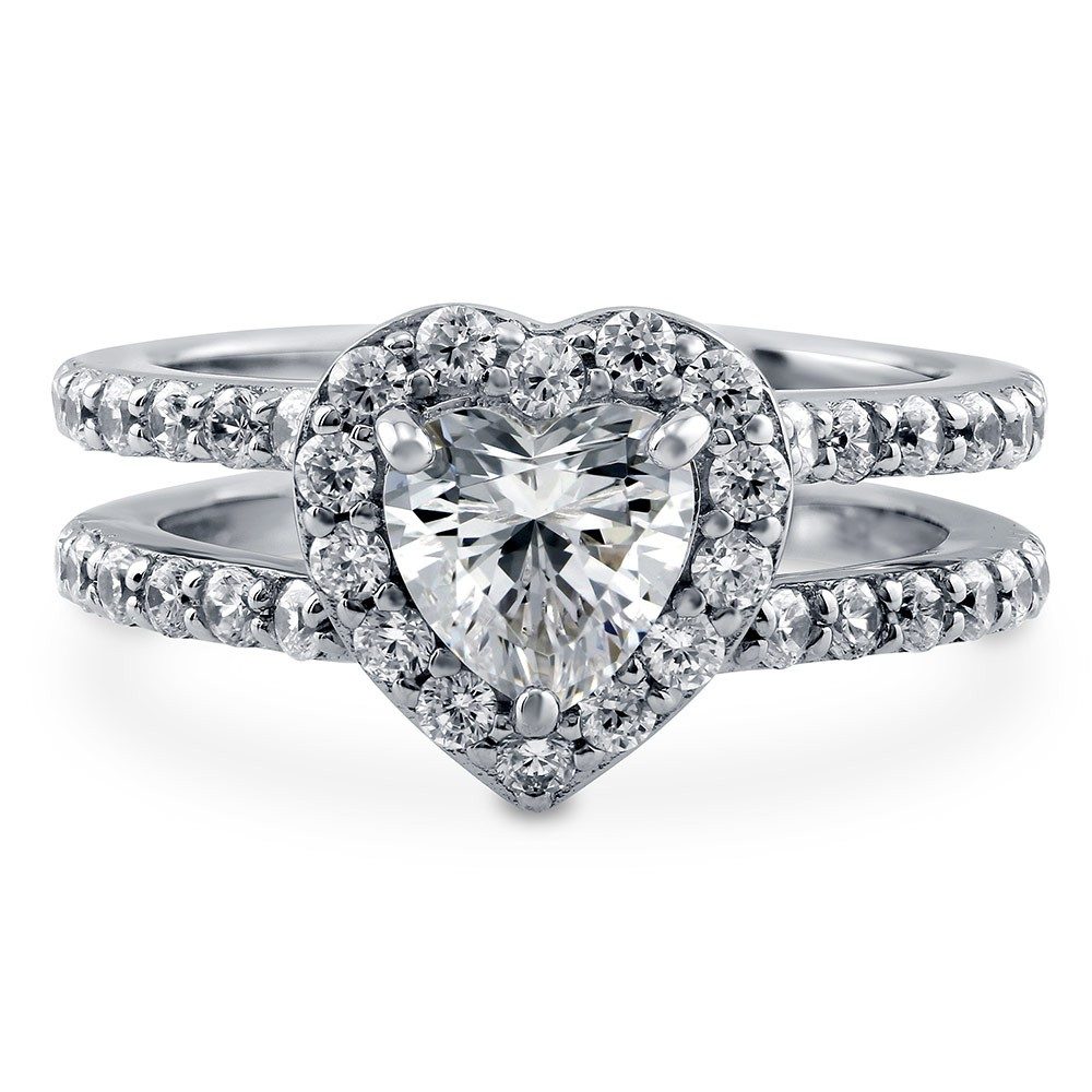 Anillo de plata 925 con zirconia cúbica en forma de corazón, anillo de plata con gemas