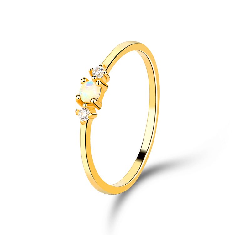 Anillo de Ópalo en Plata de Ley 925 Chapado en Oro con Circonita Cúbica Transparente, Banda Minimalista para Mujer, Joyería Apilable para Uso Diario o Compromiso