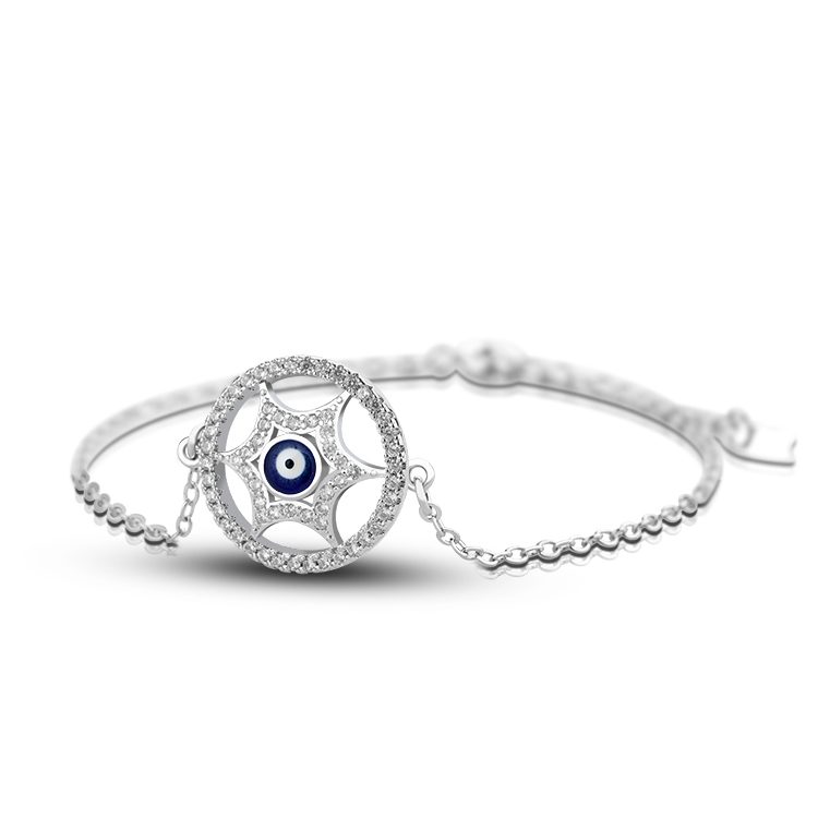 Pulsera Minimalista de Plata de Ley 925 con Ojo, Circonita Cúbica Transparente y Esmalte Azul, Cadena Delicada para Mujer, para Uso Diario y Ocasiones Espirituales