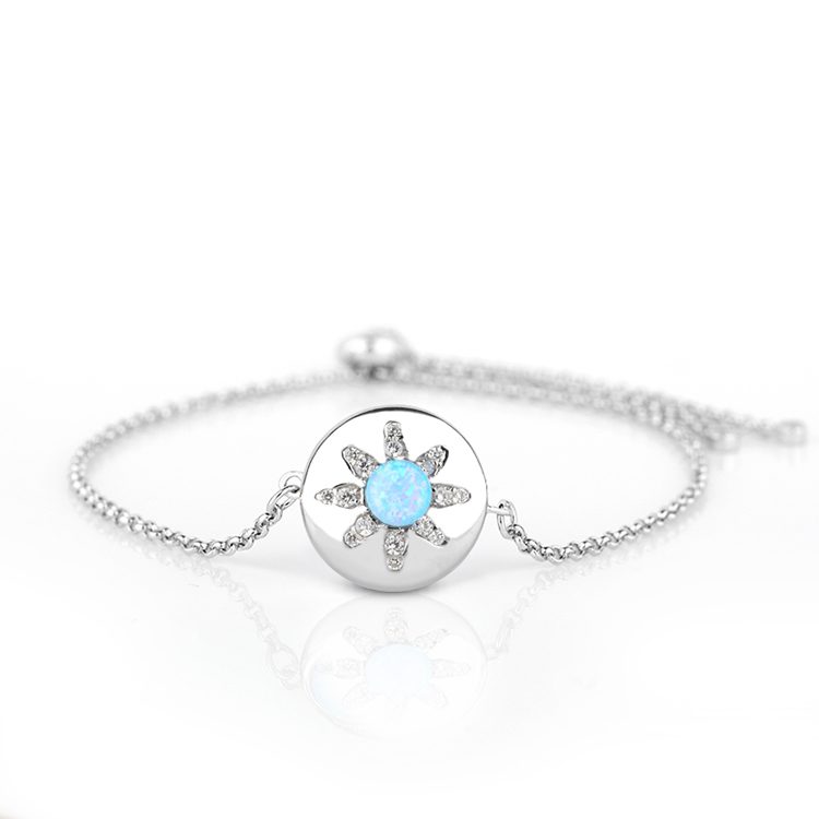 Pulsera de Lujo con Dije de Flor de Ópalo, Plata 925, Cadena Ajustable, Joyería Elegante para Uso Diario para Niñas y Mujeres
