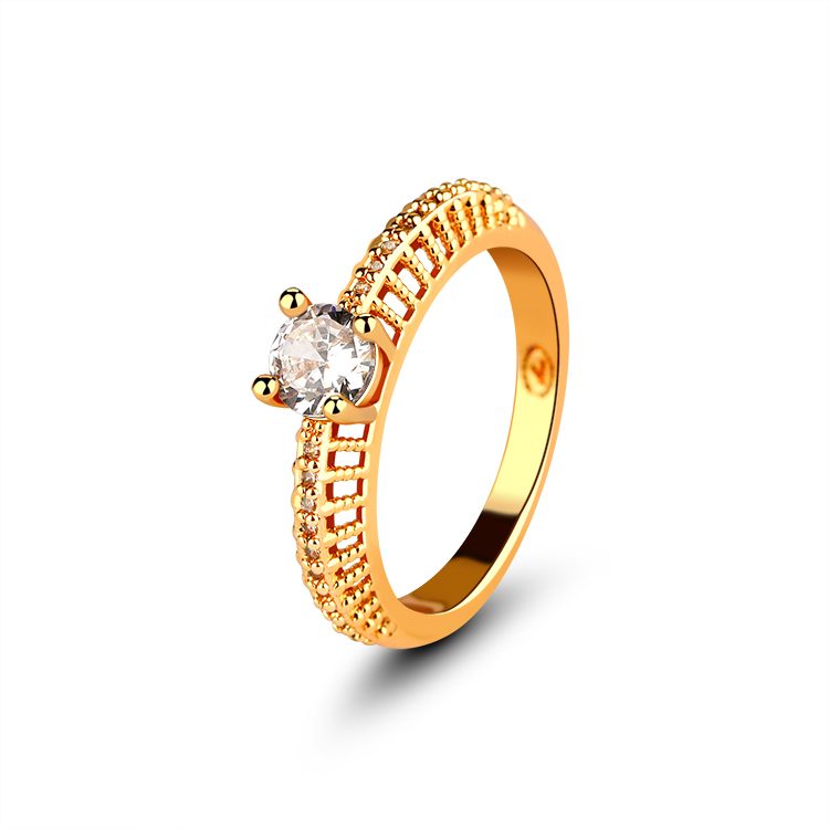 Anillo de Plata de Ley 925 Chapado en Oro con Circonita C&uacute;bica Transparente, Dise&ntilde;o de Encaje Hueco para Mujer, Joyer&iacute;a para Compromiso, Boda y Uso Diario