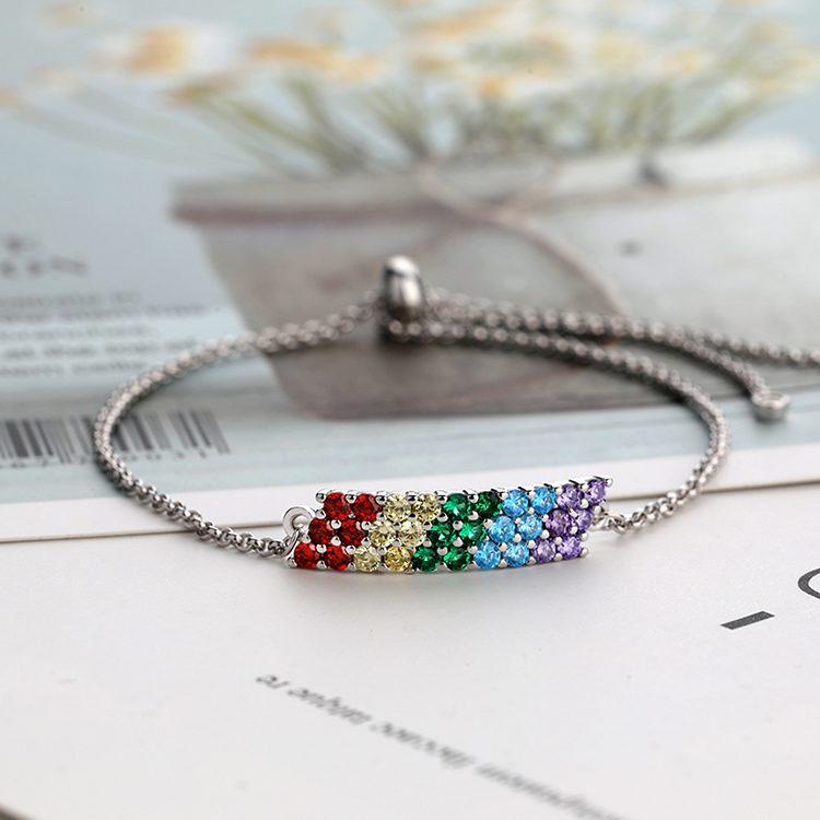 Pulsera Minimalista para Mujer, Joyer&iacute;a de Moda Ajustable, Regalo para Mujer, Plata de Ley 925, Lat&oacute;n Chapado en Oro Arco&iacute;ris