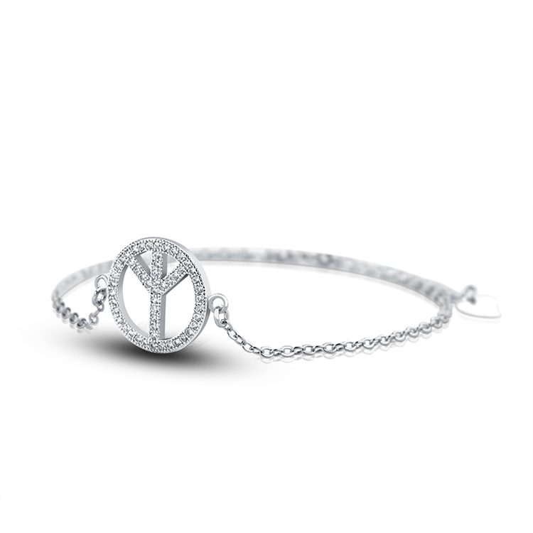 Pulsera de Plata de Ley 925 con Símbolo de Paz, Pulsera Minimalista con Cadena de Circonitas, Joyería de Moda para Mujer, Diseño Personalizado
