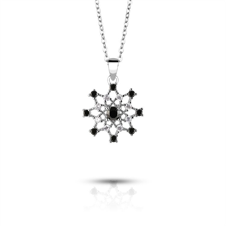 Elegante Collar con Colgante de Estrella de Nieve en Plata de Ley, con Circonitas Negras, Joyería Fina para Mujer, Fabricante