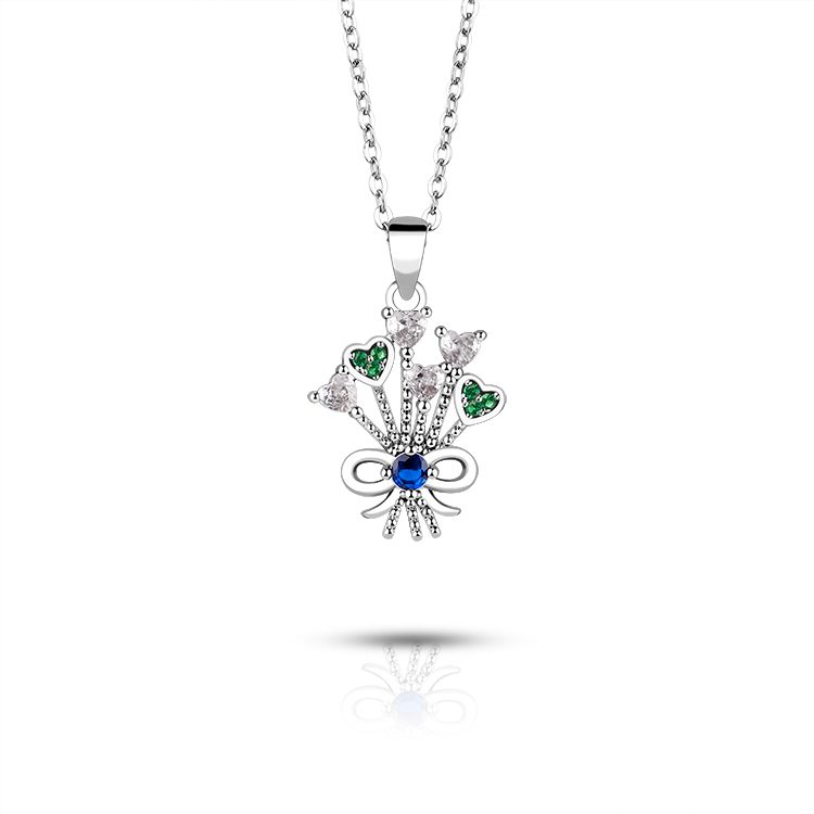 Collar con Colgante de Corazón de Plata 925 Personalizado, Joyería con Lazo y Circonita para Niñas y Mujeres, Proveedor OEM ODM