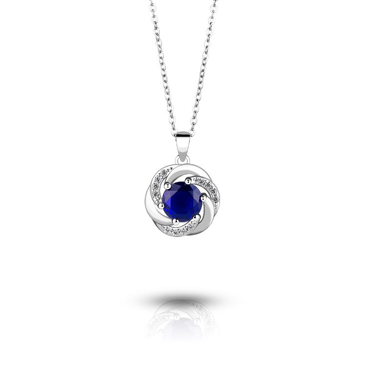 Collar con Colgante de Plata de Ley 925 con Circonita Azul, Diseño en Espiral, Elegante, Joyería Diaria, Regalo de Cumpleaños o Aniversario