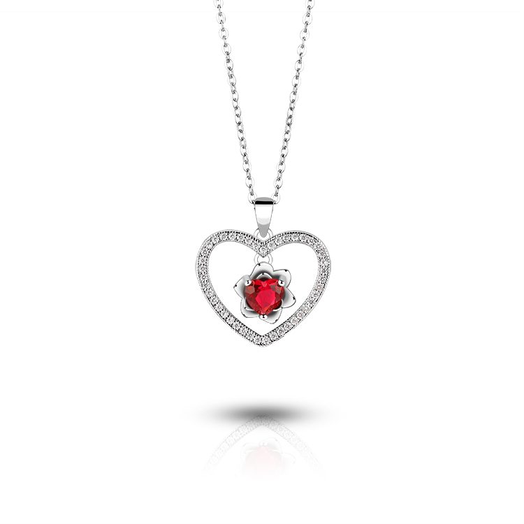 Collar de Plata de Ley 925 con Corazón Rojo y Circonitas, con Incrustaciones de Varias Piedras, Elegante Regalo de Joyería, Personalizable