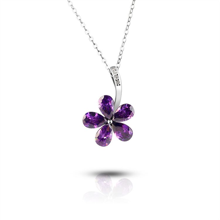 Collar de Plata de Ley 925 con Pétalos de Circonita Morada, Elegante Regalo de Joyería, Personalizable