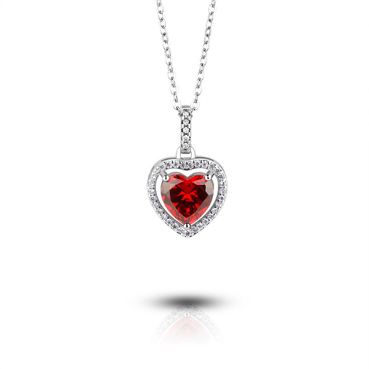 Collar de Plata de Ley 925 con Corazón Rojo y Circonitas, Diseño de Halo con Múltiples Piedras, Regalo de Cumpleaños o Aniversario para Mujer