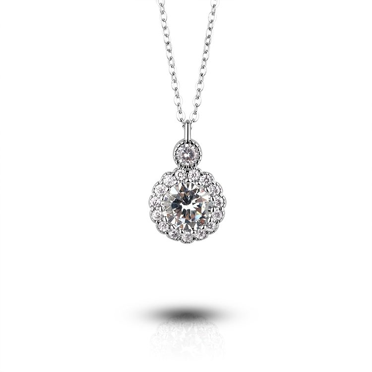 Collar con Colgante Redondo de Plata de Ley 925 con Circonita Cúbica para Mujer, Regalo de Joyería para Cumpleaños o San Valentín