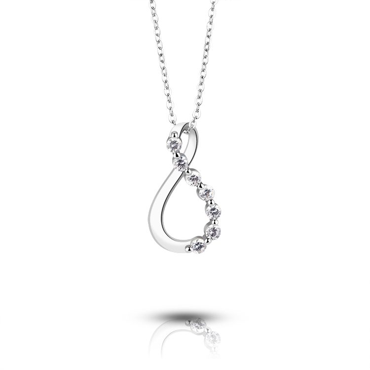 Collar con Colgante de Plata de Ley 925 Personalizado con Circonita Cúbica en Forma de Ola para Venta al por Menor y al por Mayor