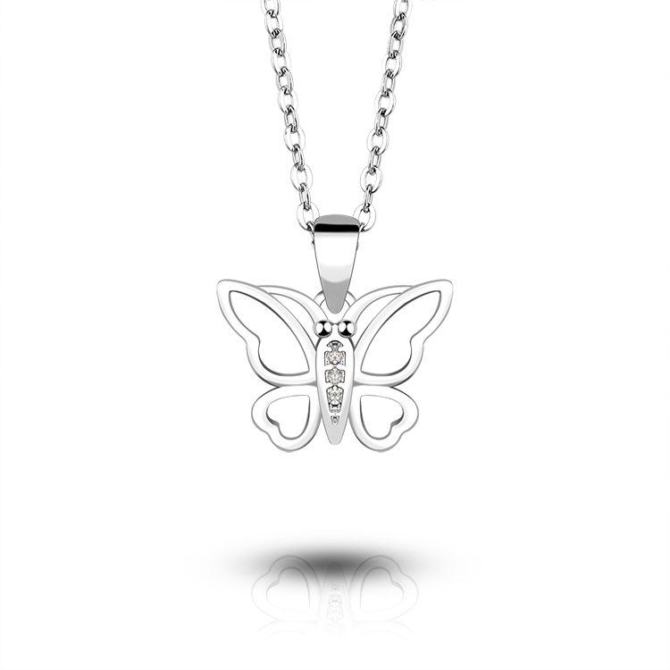 Collar con Colgante de Mariposa de Plata de Ley 925 con Circonita Cúbica, Joyería Elegante para Mujer