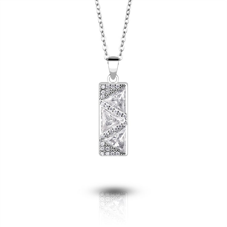 Collar con Colgante Rectangular Clásico de Circonia Cúbica, Plata 925, Joyería Fina para Regalo y Exportación
