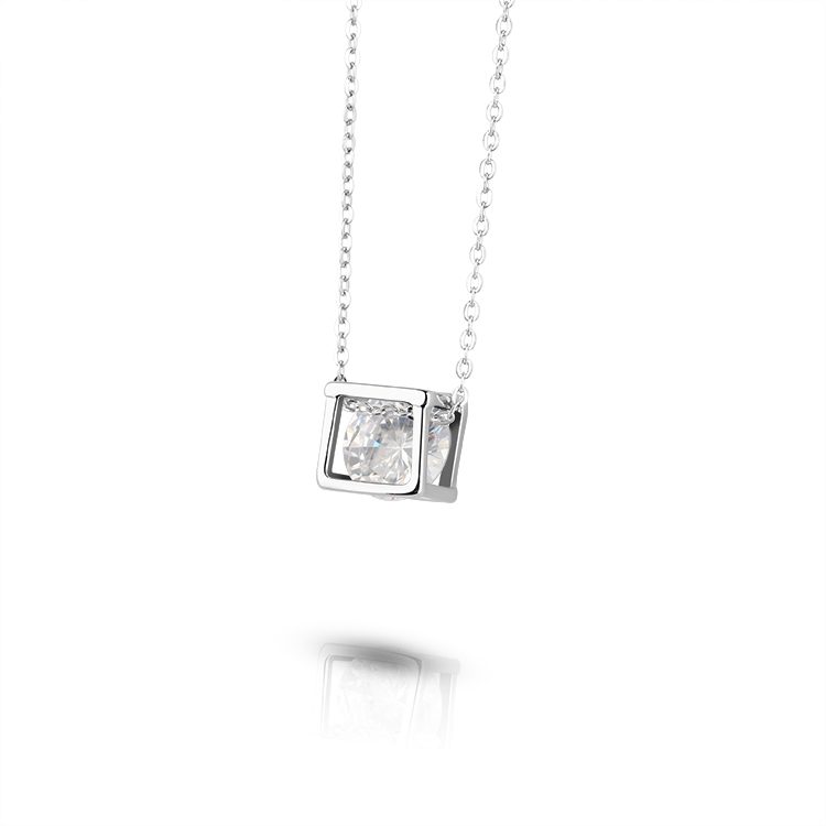 Collar con Colgante de Plata de Ley 925 con Circonita Cúbica Rectangular Geométrica, Joyería Moderna para Mujer
