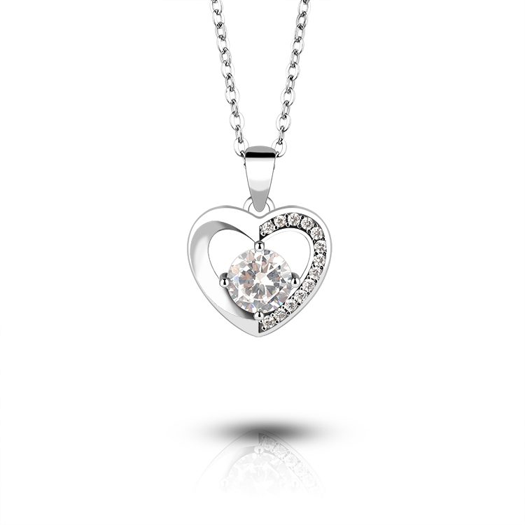 Collar con Colgante de Plata de Ley 925 con Forma de Corazón y Circonita Cúbica, Joyería Romántica para Regalo de San Valentín