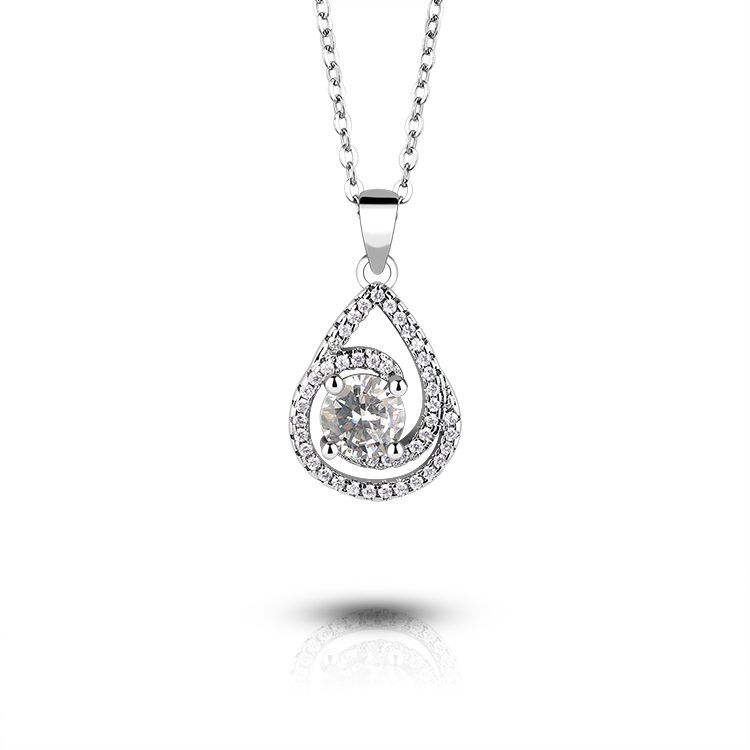 Collar con Colgante de Plata de Ley 925 con Circonita Cúbica en Forma de Lágrima, Elegante Diseño de Doble Halo para Uso Diario, Regalo de Aniversario
