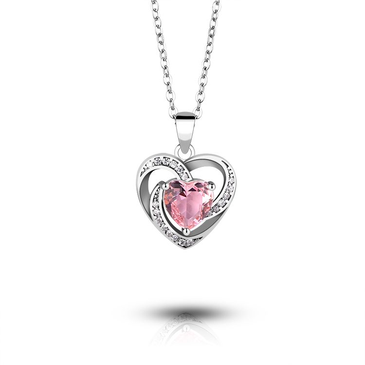 Collar con Colgante de Corazón Entrelazado de Plata de Ley 925 con Circonita, Joyería Elegante para Mujer, Opción de Regalo
