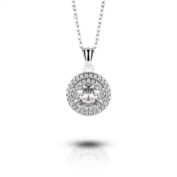 Collar con Colgante de Halo de Circonita Redonda de Plata de Ley 925, Joyería Moderna para Mujer, Mercado de Moda