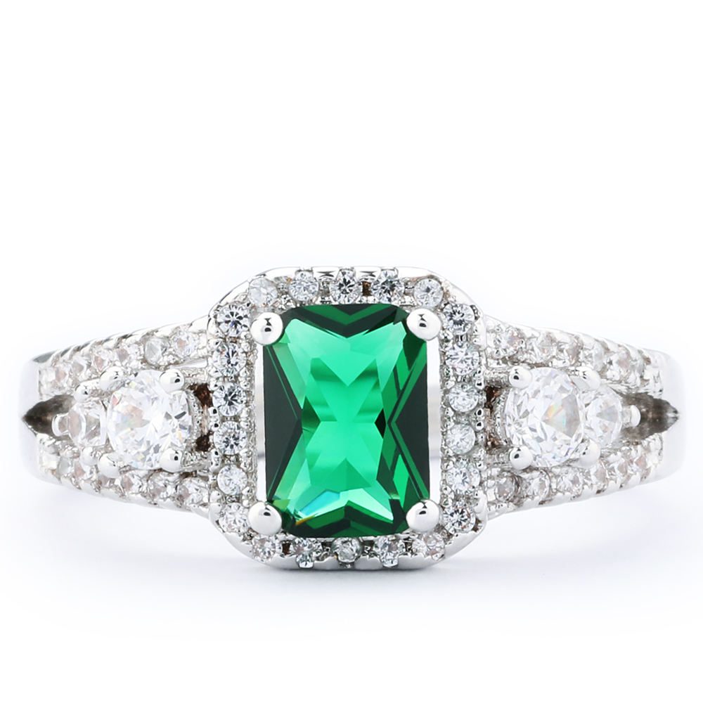 Anillos Apilables Ajustables de Piedra Verde de Moda para Mujeres y Niñas, Joyería de Moda Chapada en Oro y Plata
