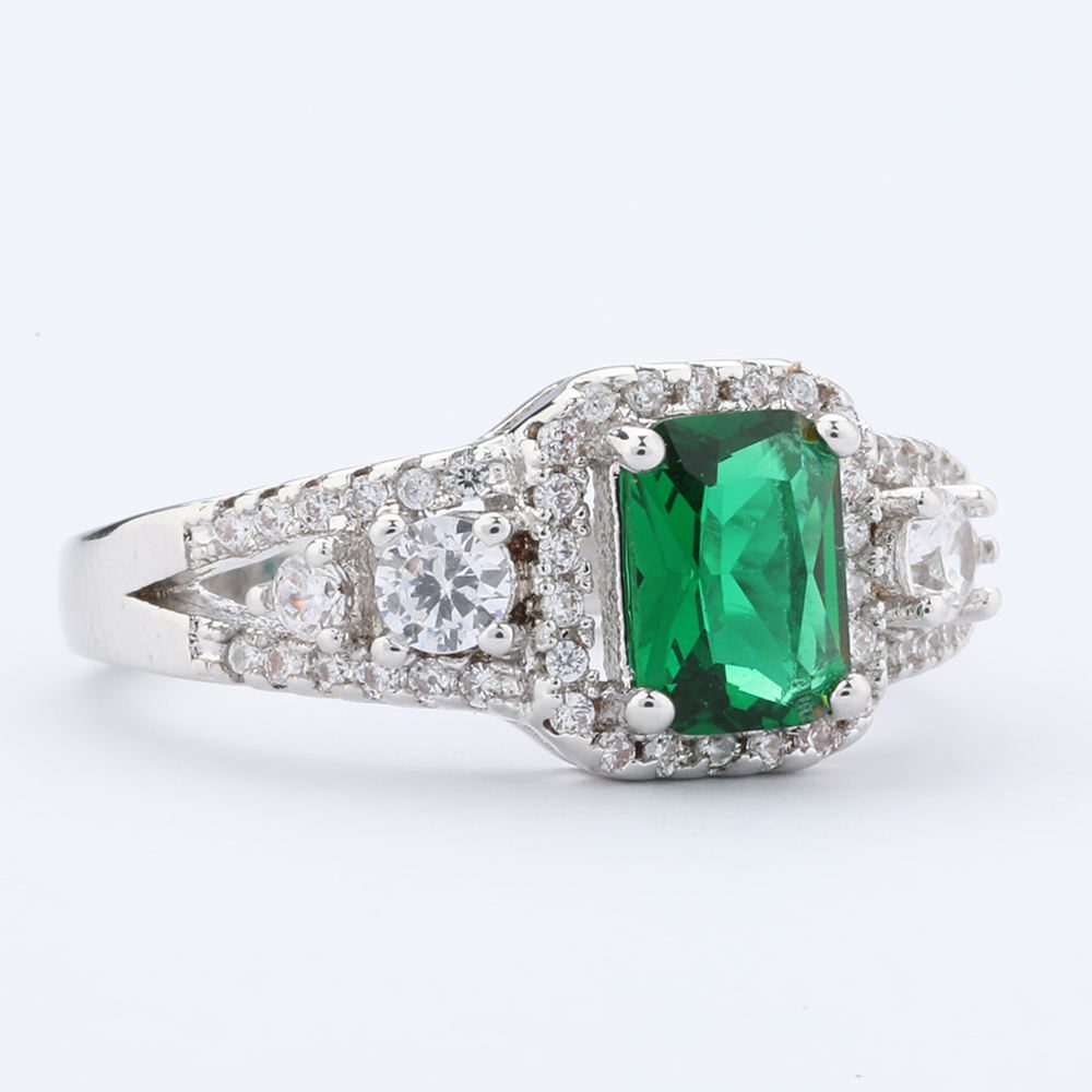 Anillos Apilables Ajustables de Piedra Verde de Moda para Mujeres y Niñas, Joyería de Moda Chapada en Oro y Plata